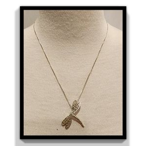 Sterling Silver Dragonfly Vintage Necklace 19"